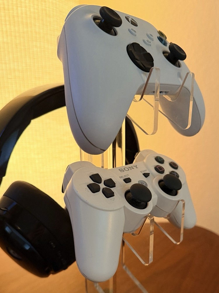 3-Tier Game Controller and Headphone Display Stand - Acrylic Transparent Black
