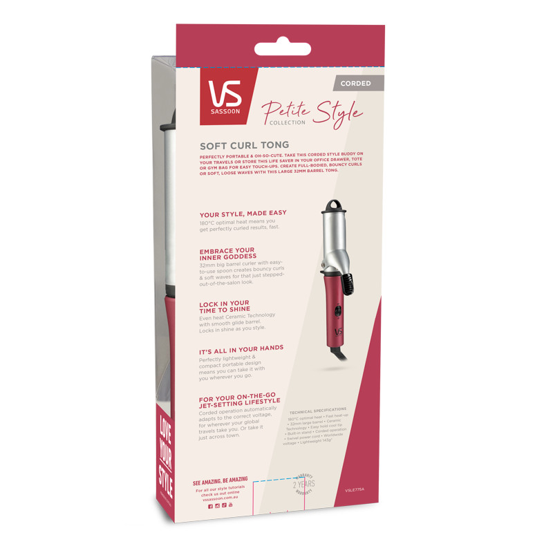 VS Sassoon Petite Style Soft Curl Tong Corded
