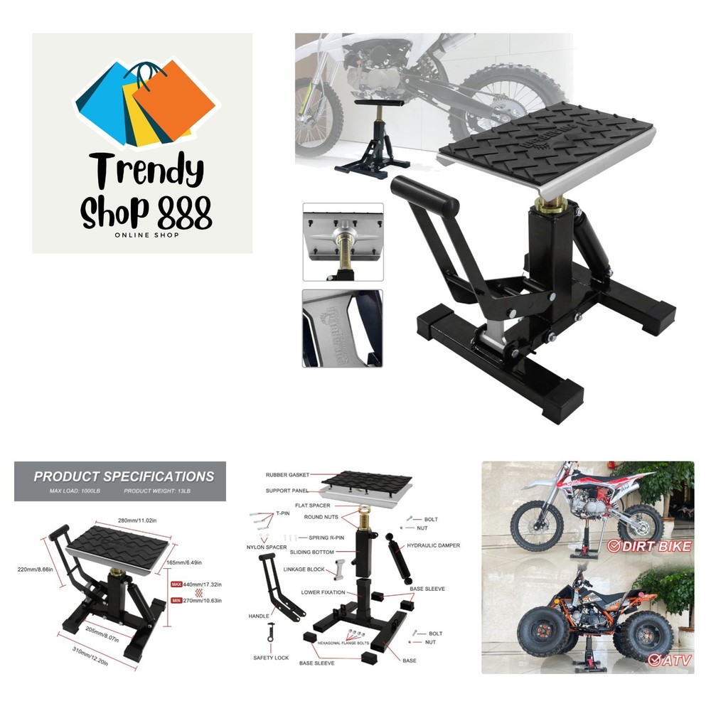 Versatile Hydraulic Jack for Dirt Bikes & ATVs - 1200Lbs Load Capacity Silver