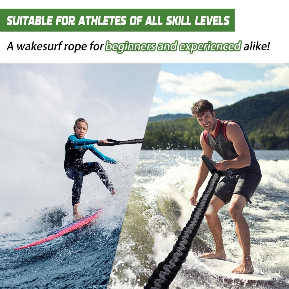 ASVAEVAS 25FT Wakesurf Rope and Handle, 6 Sections Adjustable Floating Surf T...