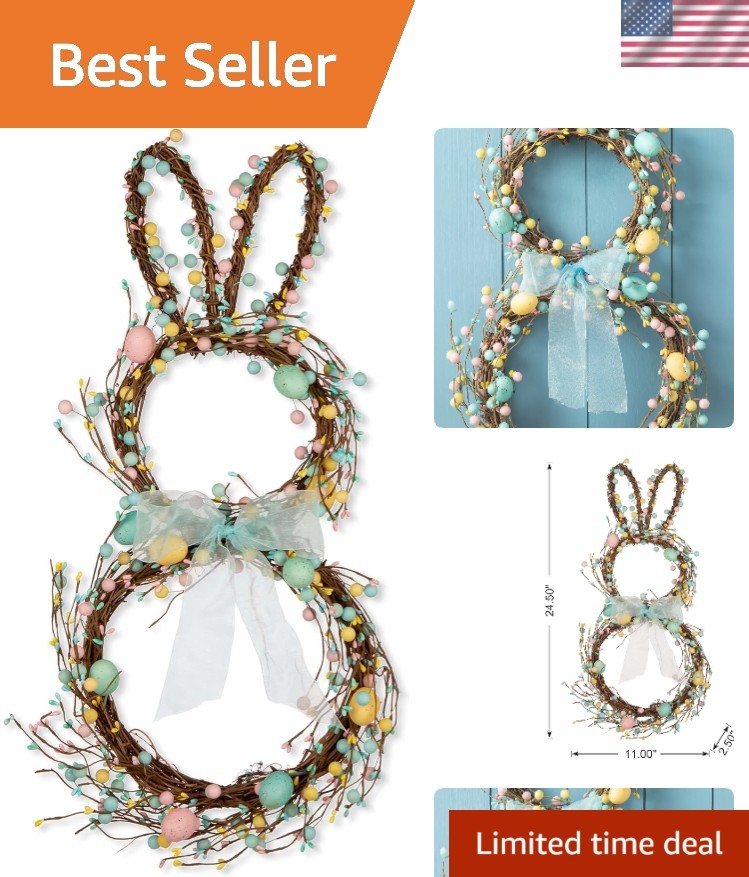 Vibrant 24.5” Easter Bunny Wreath with Eggs for Festive Spring Decor