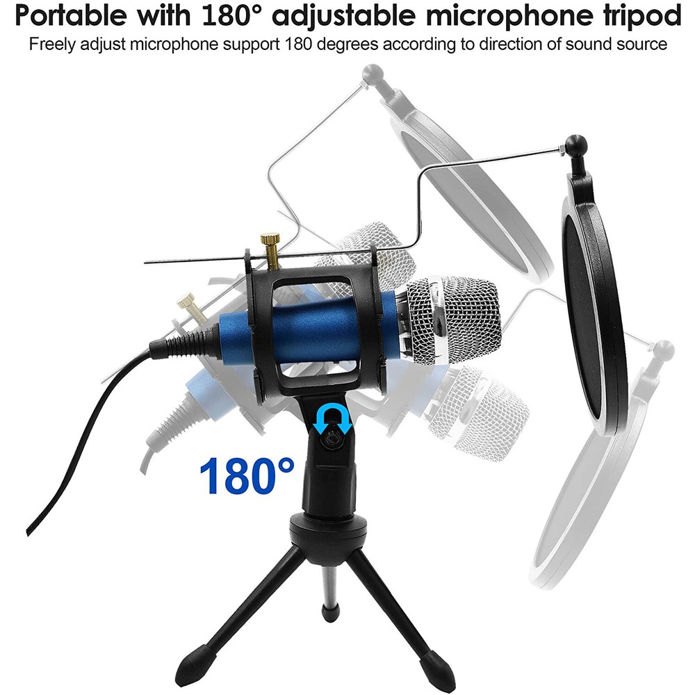 Condenser Recording Microphone 3.5mm Plug & Play for Mac PC Android Gaming Blue