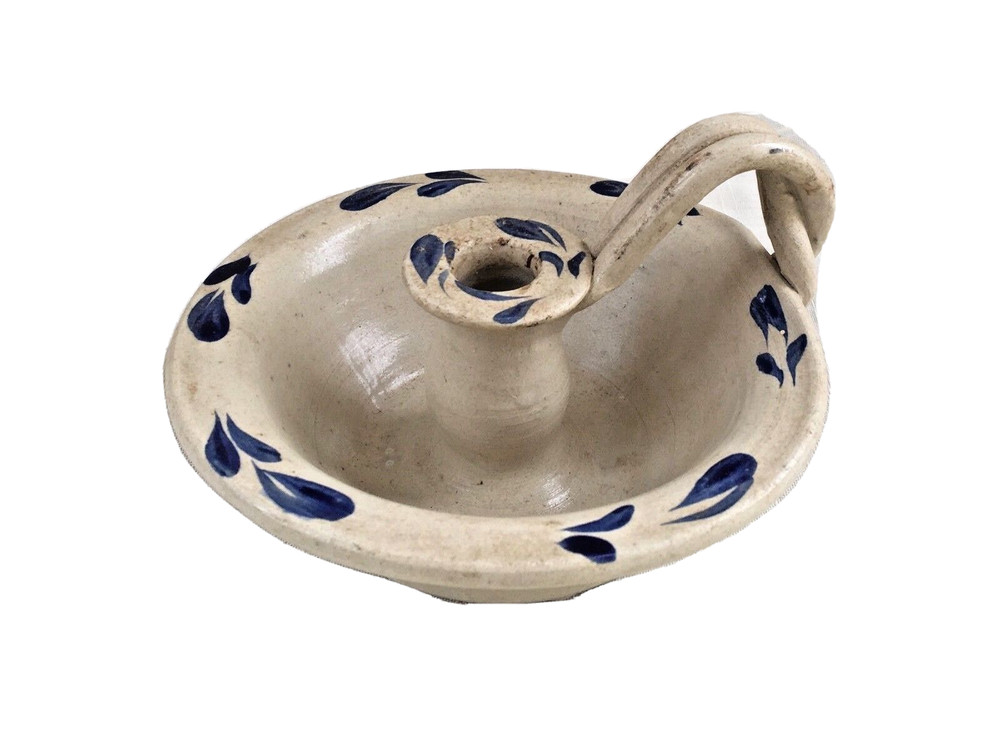 Williamsburg Pottery Stone Ware Candle Holder Hand Thrown Studio Art  - Signed