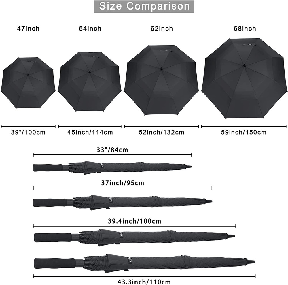 47/54/62/68 Inch Automatic Open Golf Umbrella Oversize Extra Large Double Canopy