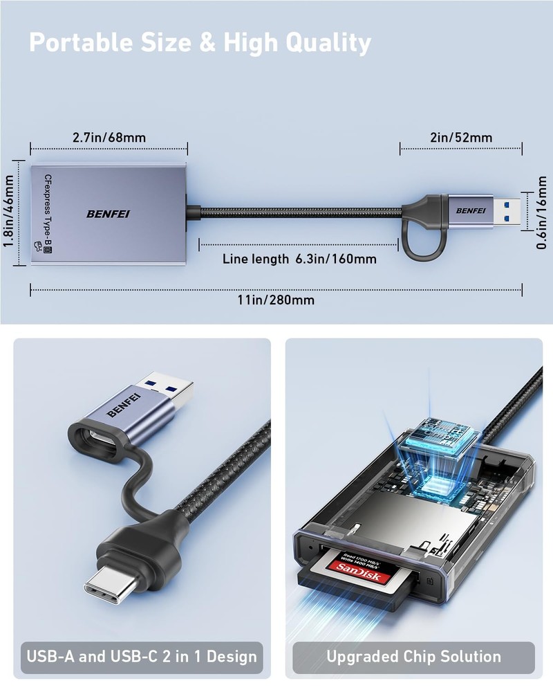 BENFEI CFexpress Type B Card Reader with USB 3.2 (Gen 2) CF type-B, Grey