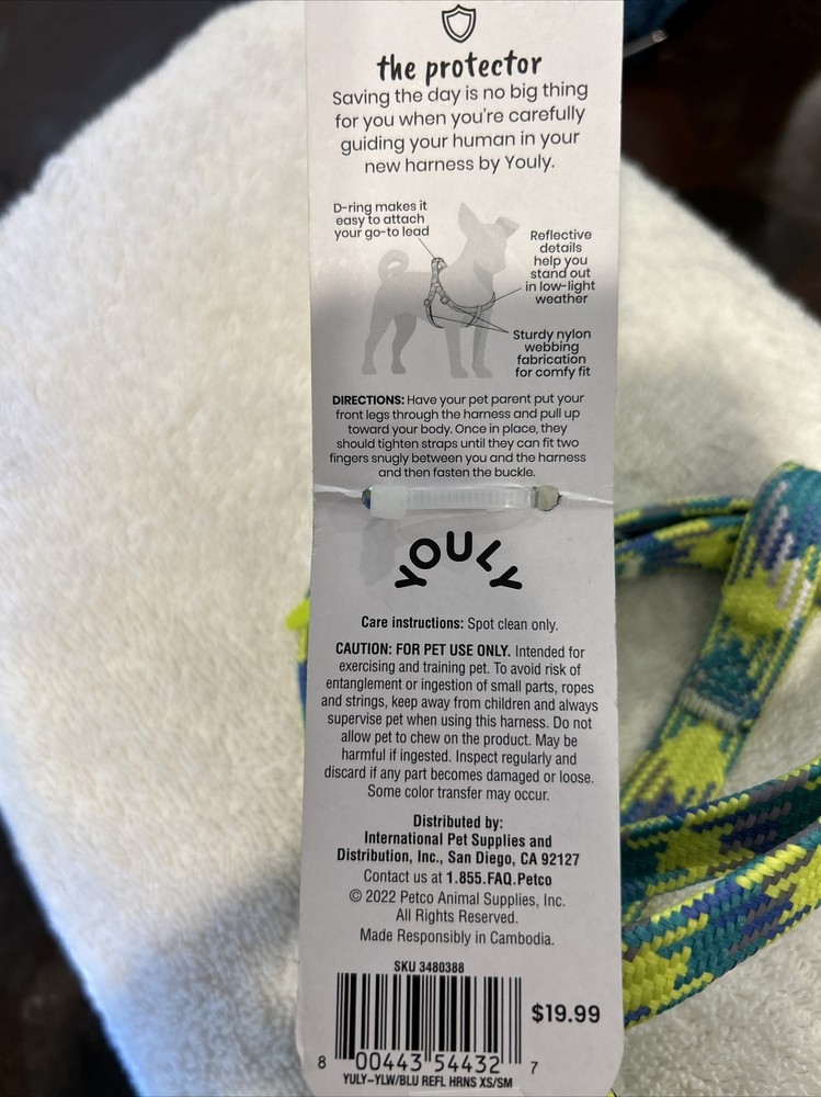 YOULY Yellow/Blue Reflective Dog Harness, X-Small