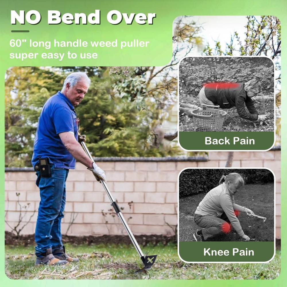 Weed Puller Tool with Long Handle, 60'' Weed Remover Weeding Tool, Heavy Duty...