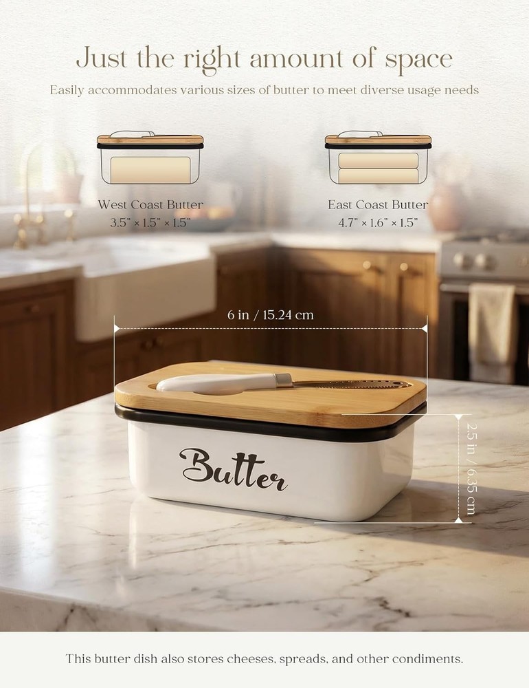 Large Rectangular Butter Dish with Lid & Multi-Purpose Knife – White Decor