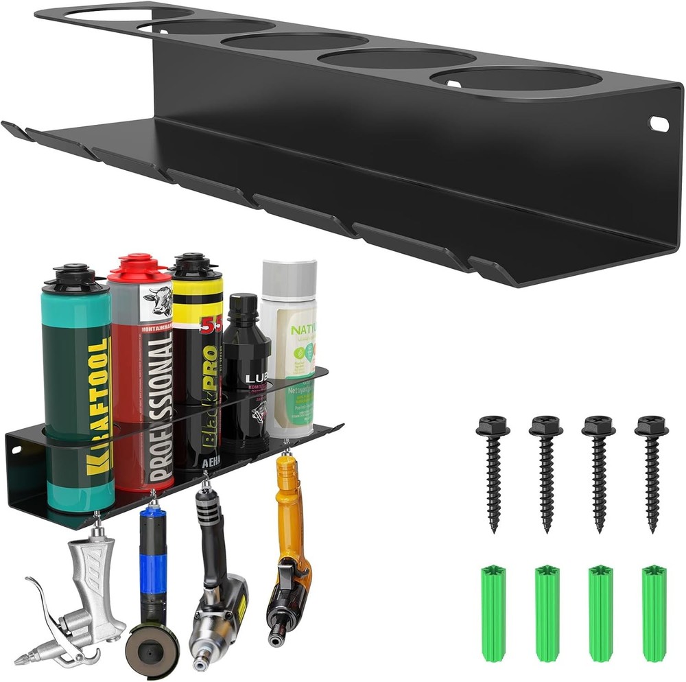 Pneumatic Tool Holder/Aerosol Rack Combo, Wall Mounted Spray Can Bottle Holde...
