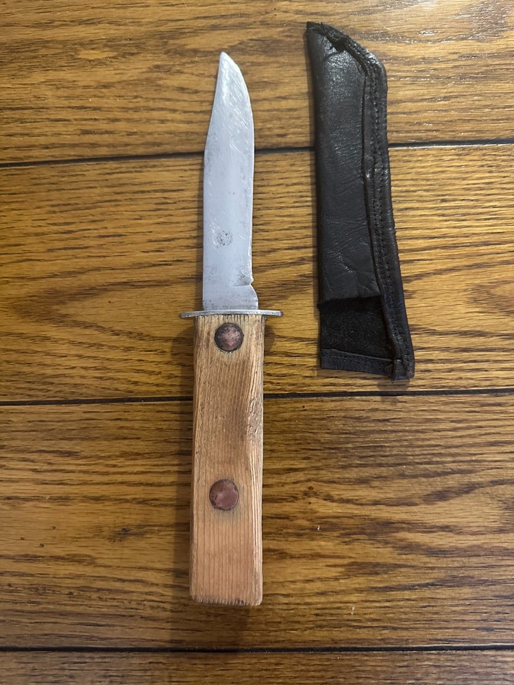 Rehandled vintage unmarked carbon steel fixed blade knife