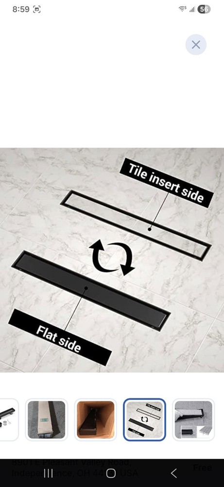 Linear Shower Drain 34 Inch Matte Black with Reversible Flat Tile Insert Cover