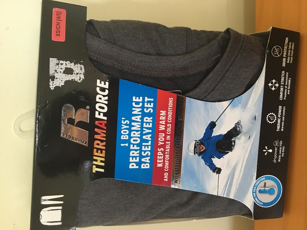 New Russell ThermaForce Boys Performance Base Layer Set Gray