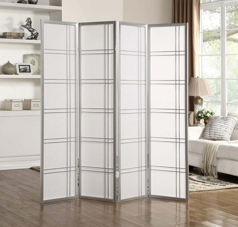 Seto 4-Panel Silver Room Divider Screen