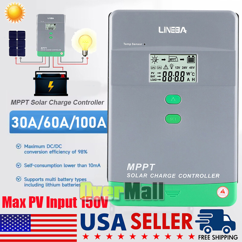 Solar Panel Regulator MPPT Charge Controller Auto Focus Tracking 30-100A 12V/24V