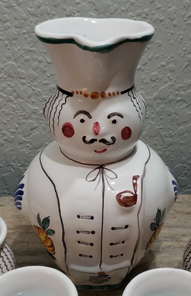 Redware Miska Wine Jug Pitcher Set Pottery Red Clay Vintage