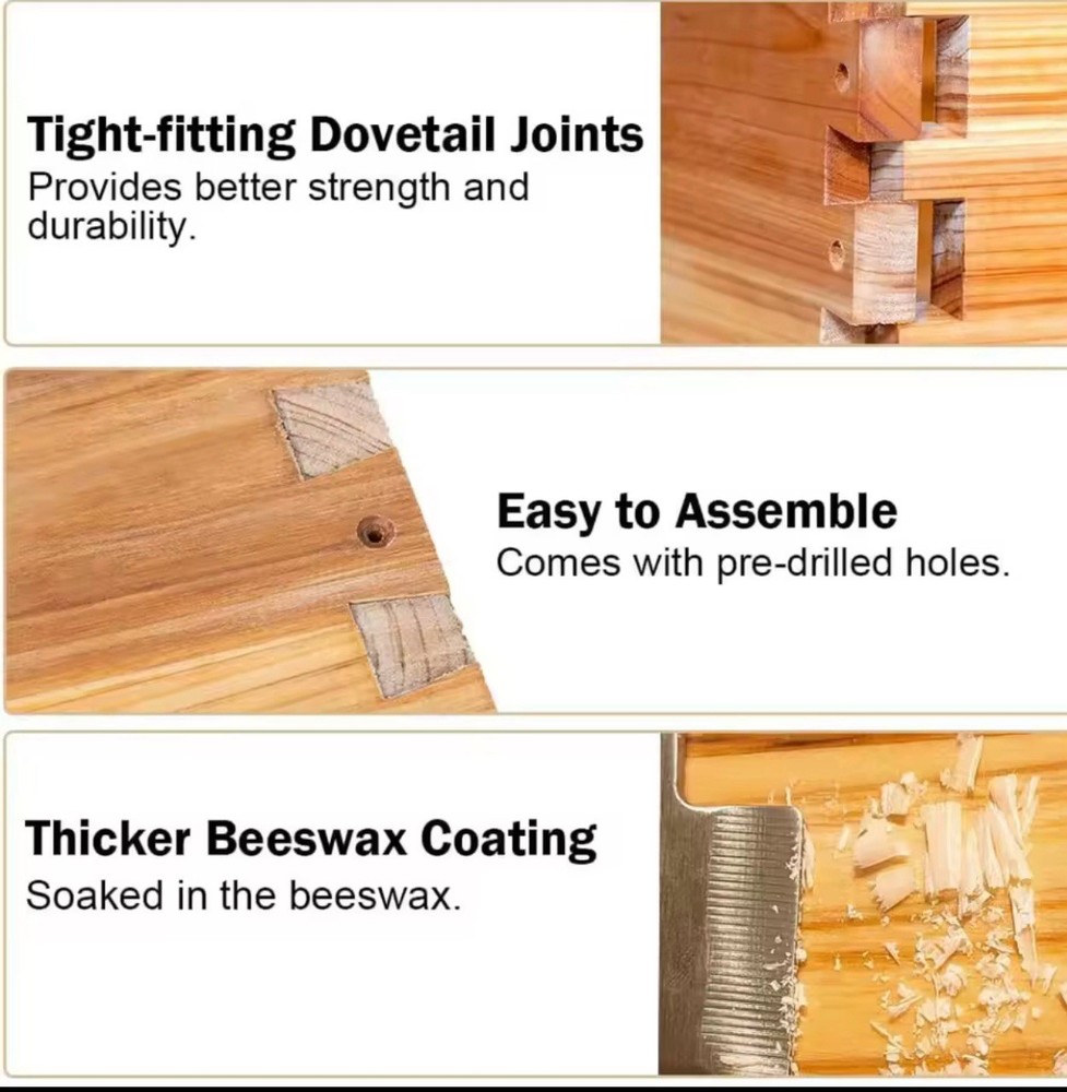 10 Frame Langstroth Bee Hive Beeswax Coated Cedarwood Beekeeping W/ Foundations