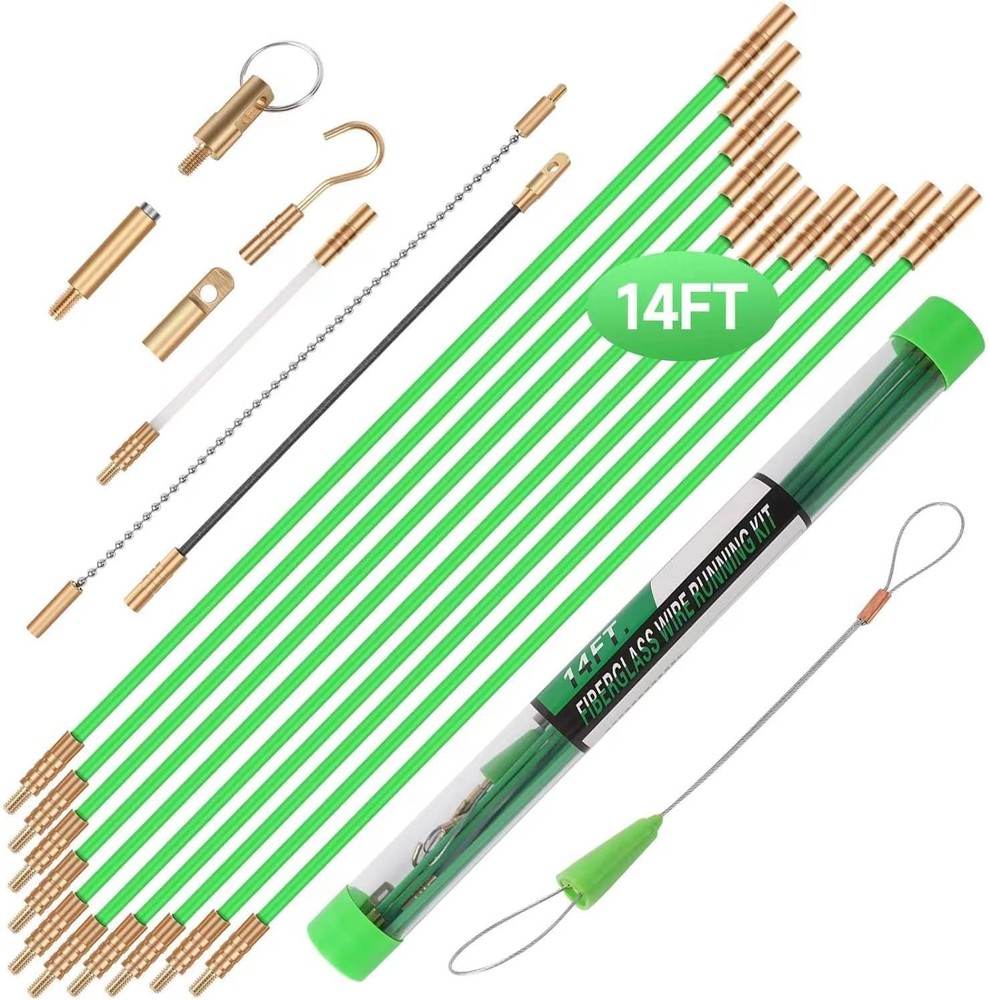 14FT Fiberglass Running Electrical Wire Cable Glow Rods Wire Pulling, Fish Ro...
