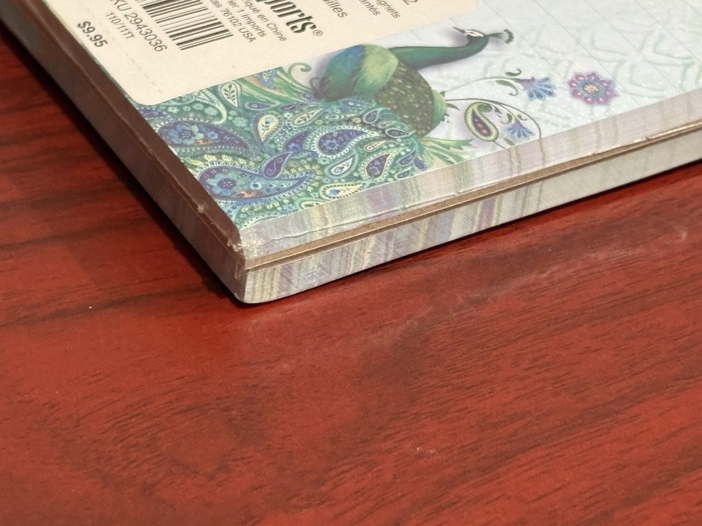 PIER 1 IMPORTS RECTANGULAR COLORFUL PEACOCK NOTEPAD