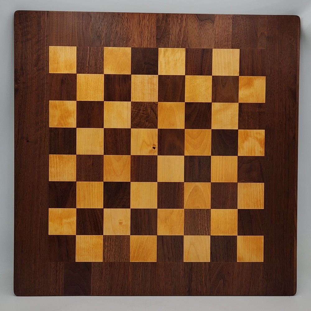 Vtg Drueke 21" Solid Walnut/Maple Chess Board 2" Squares Restored Two Sided 7lbs