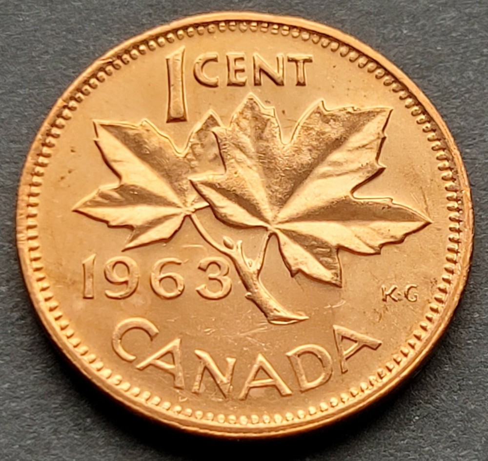 *** CANADA  ONE  CENT  1963  HANGING  3 ***  FROM  MINT  ROLL ***