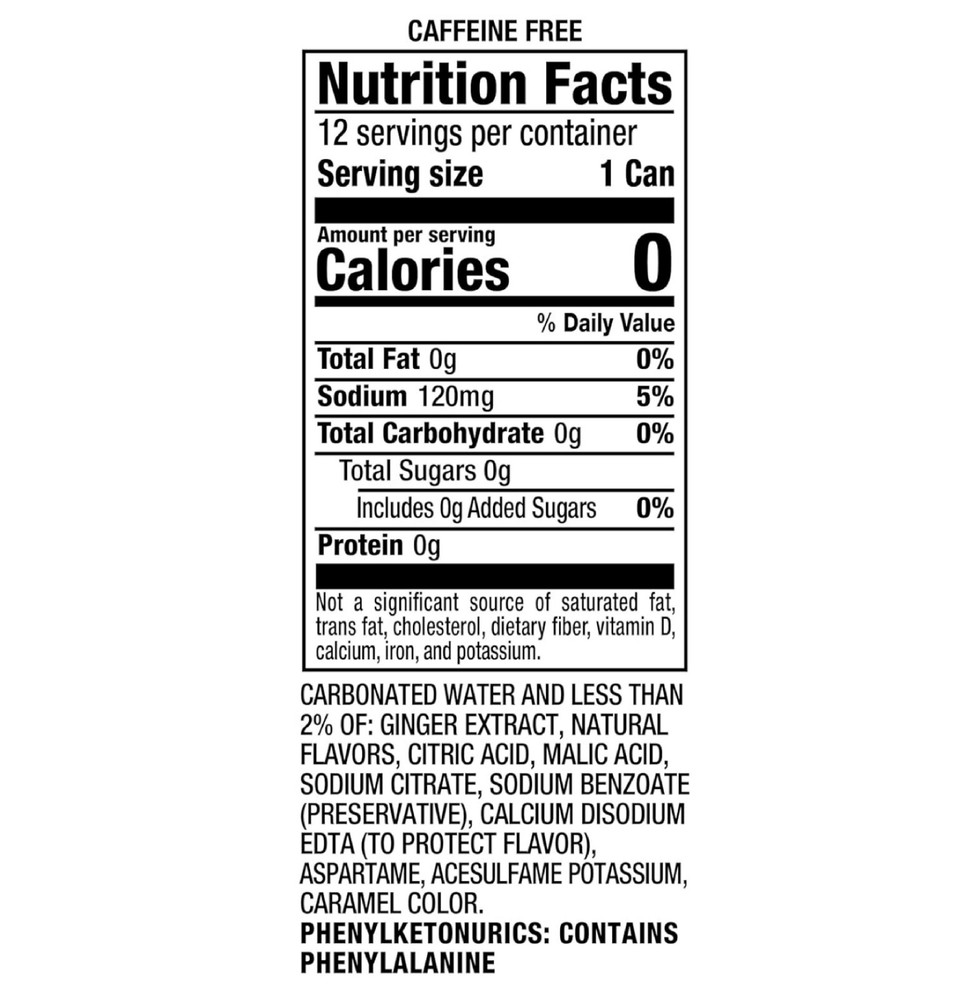 Canada Dry Zero Sugar Ginger Ale Soda, 12 fl oz cans, 12 pack