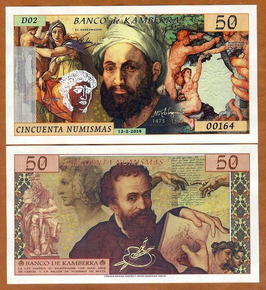 Kamberra, 50 Numismas, 2019-2021, UNC Michelangelo, upgraded security