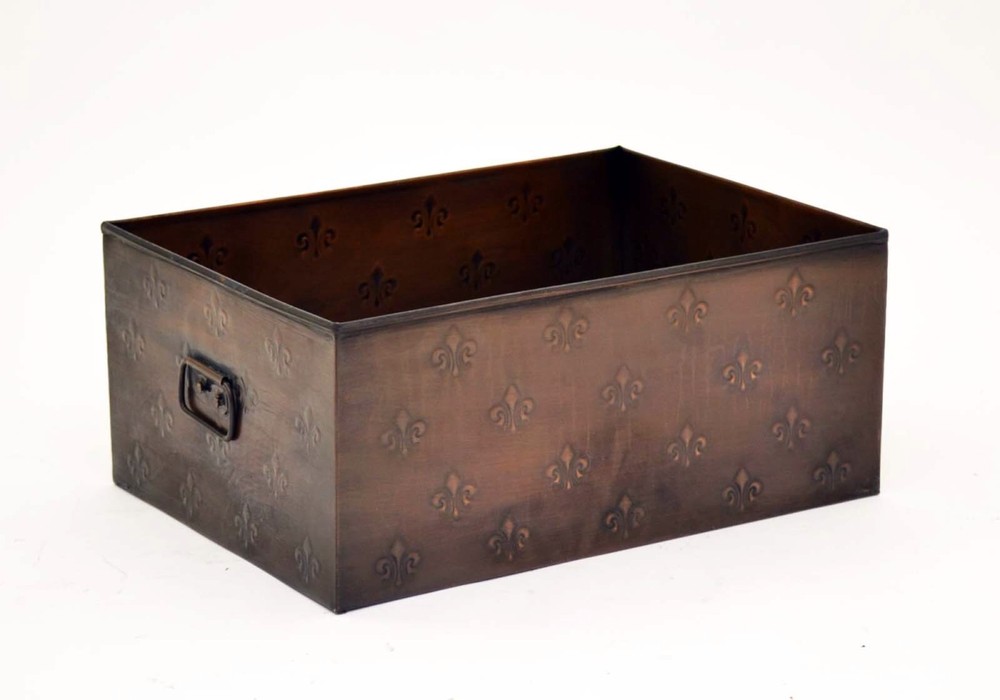 Rectangular Tin Utility Box, Fleur De Lis Pattern-6.75H x 16.25L x 11.75W