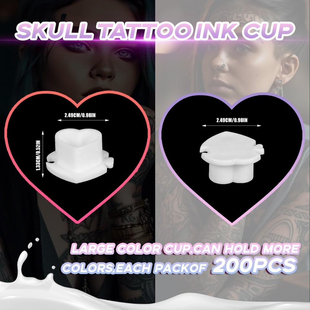 200Pcs Disposable Heart Shape Tattoo Ink Cups With Stable Base Splicable Design