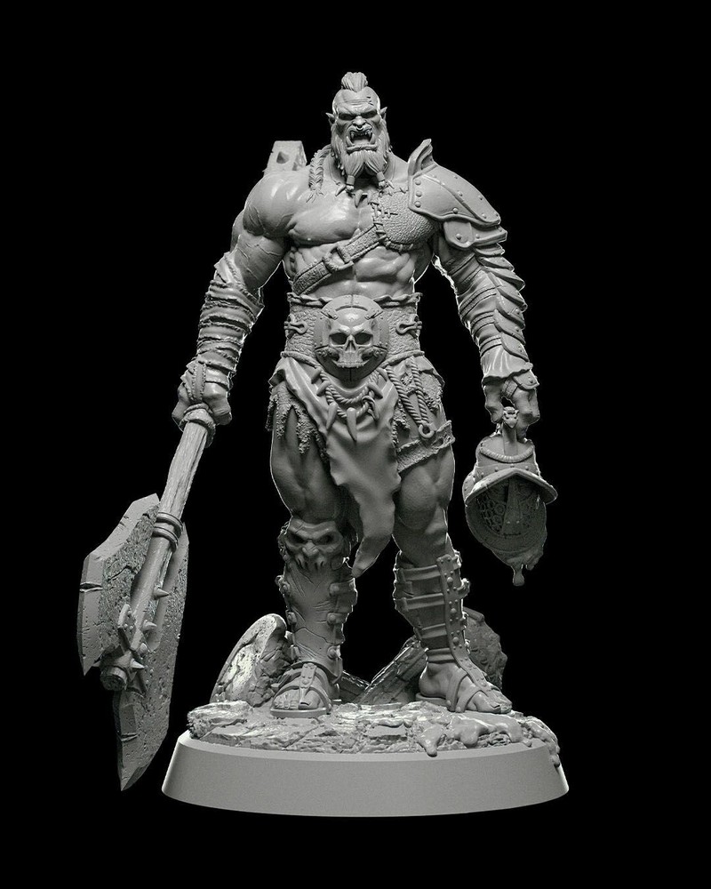 DnD Orc Gladiator Fighter Mini 32mm Scale (unpainted) TTRPG