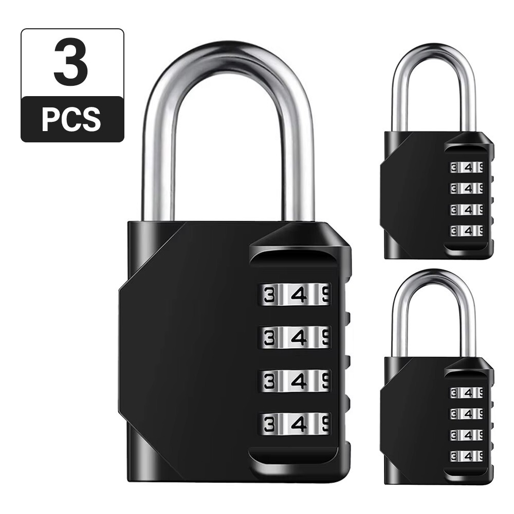 3 Pack 4 Digit Padlock with Combination Resettable