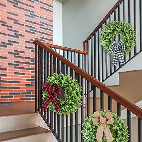 Boxwood Wreath,3 Interchangeable Bows -1-Hanger .Artificial Spring, Green