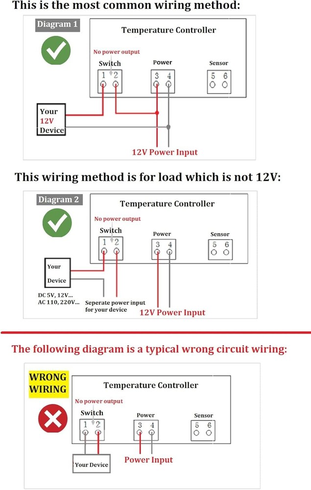 DC 12V Fahrenheit Digital Temperature Controller 10A 1 Relay with NTC 10K Sensor