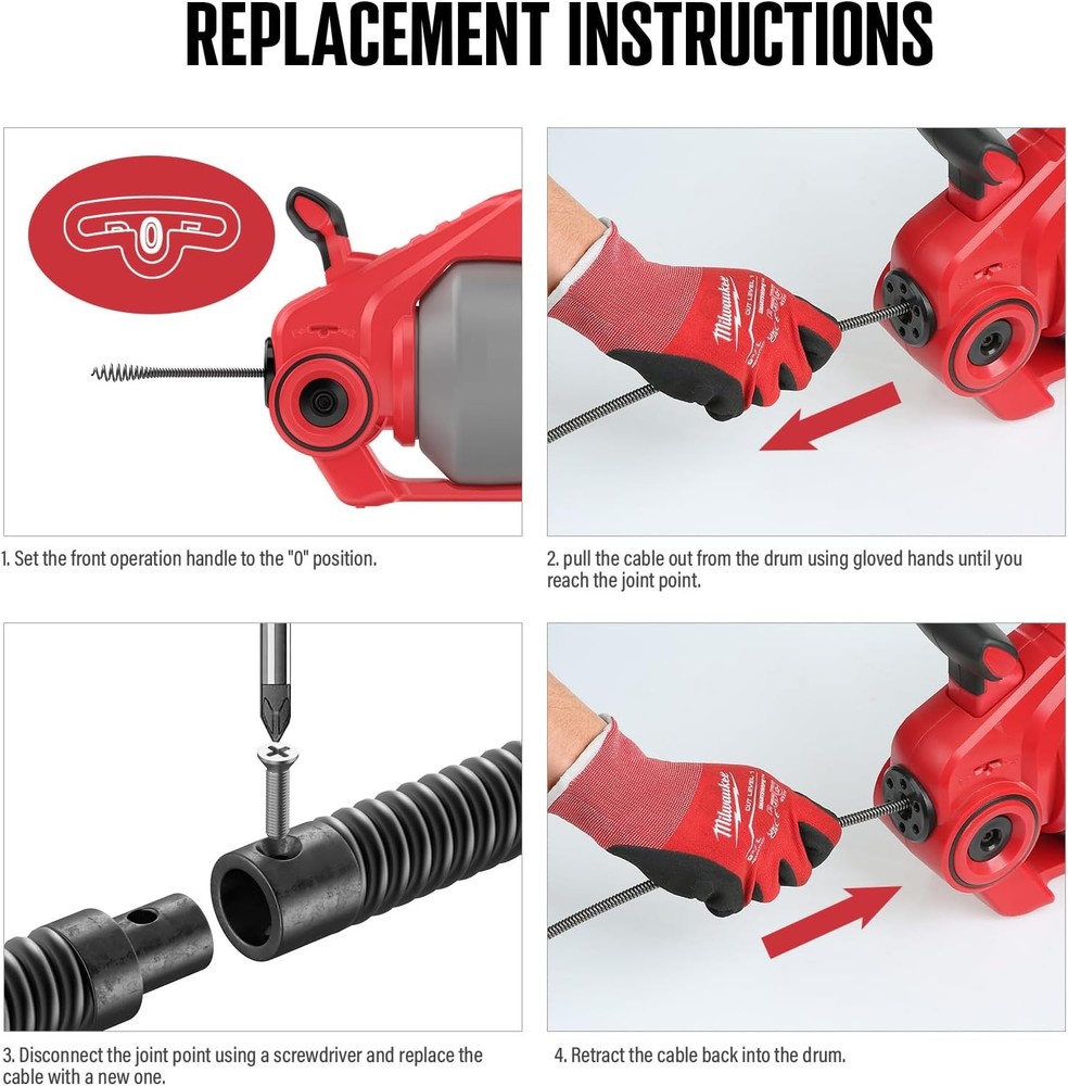 25FT Replaceable Cable, Compatible with Electric Drain Auger