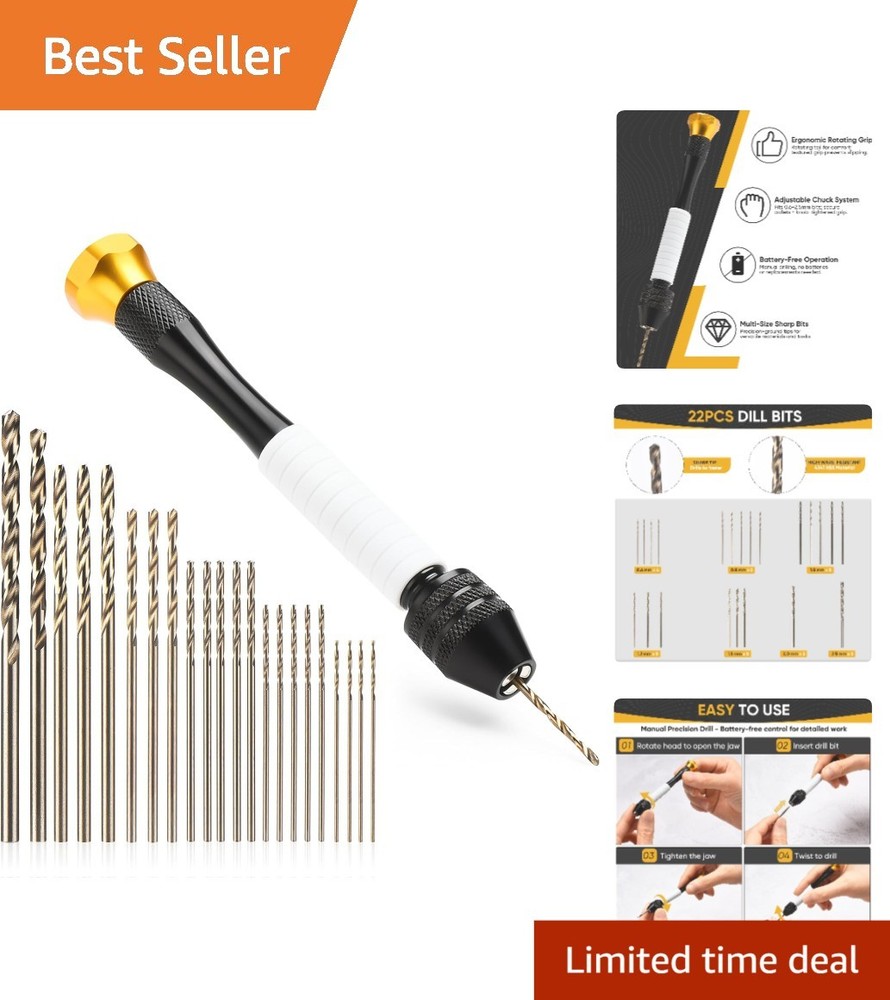 Compact Pin Vise Hand Drill Set with 22 Precision Micro Bits (0.6mm-2.5mm)