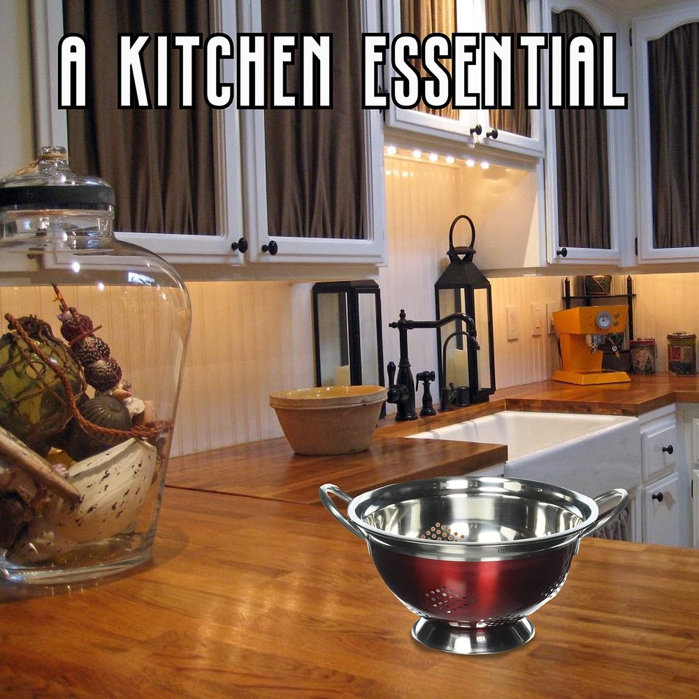 5 quart Stainless Steel Colander-Red Multicolor