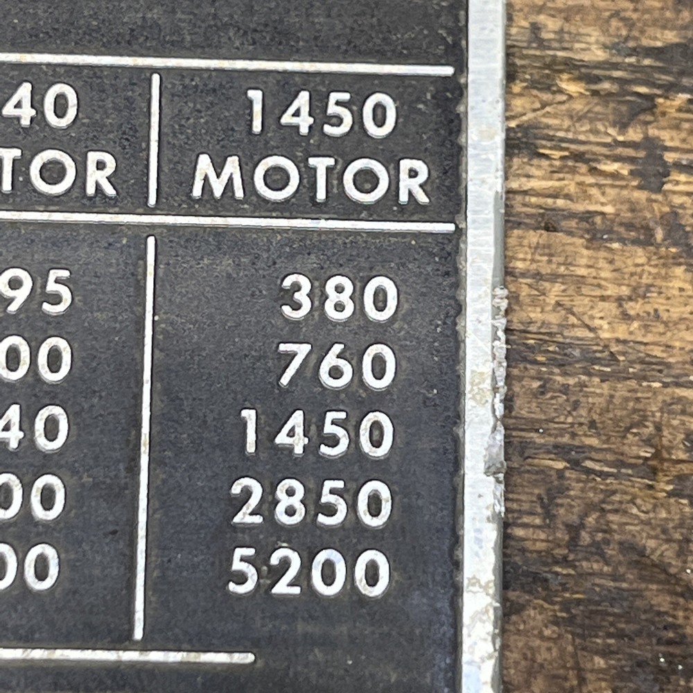 Buffalo Forge 15 Inch Drill Press Badge / Tag / Logo / Spindle Speed Chart