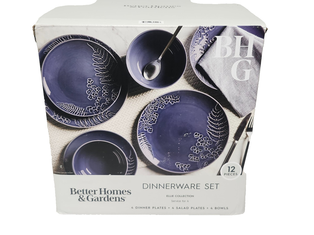 Better Homes & Gardens Ellie Blue Stoneware 12 Piece Dinnerware Set