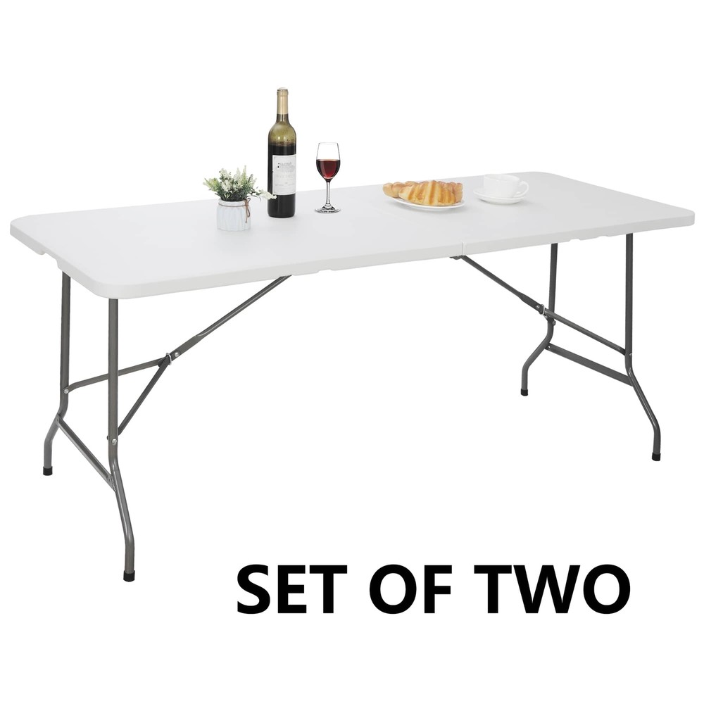 2X 6' Folding Table Plastic Fold-in-Half Picnic Table w/ Handle Rectangular