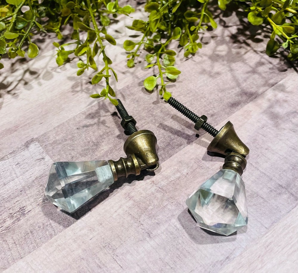 Antique Clear Glass Brass Threaded Brass Ferrule Cabinet Drawer Knobs Pull screw