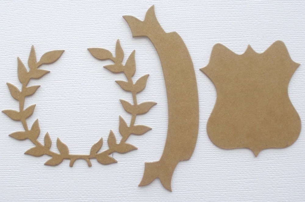 {3} *REGAL CREST* Laurel Leaf / Banner / Crest - Bare Chipboard Die Cuts