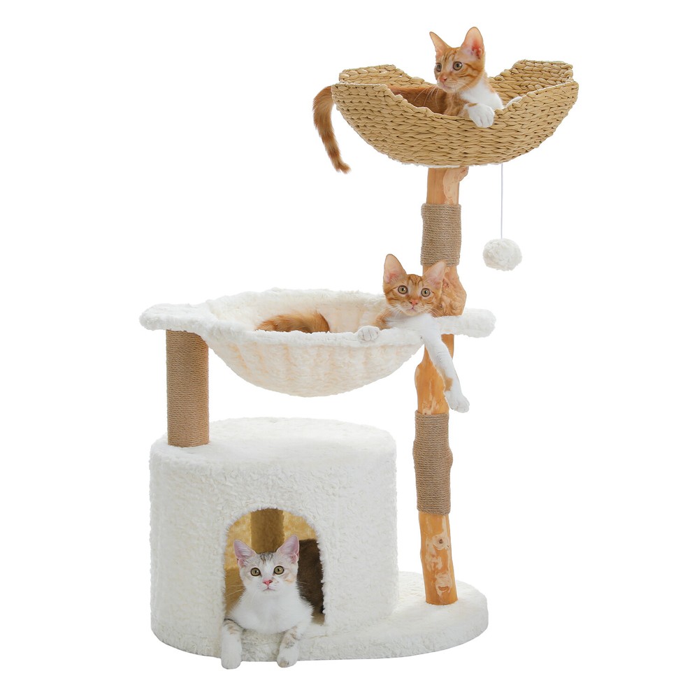 PAWZ Road Cat Tree Tower for Large Cats Modern Solid Wood Flower Scratching Post