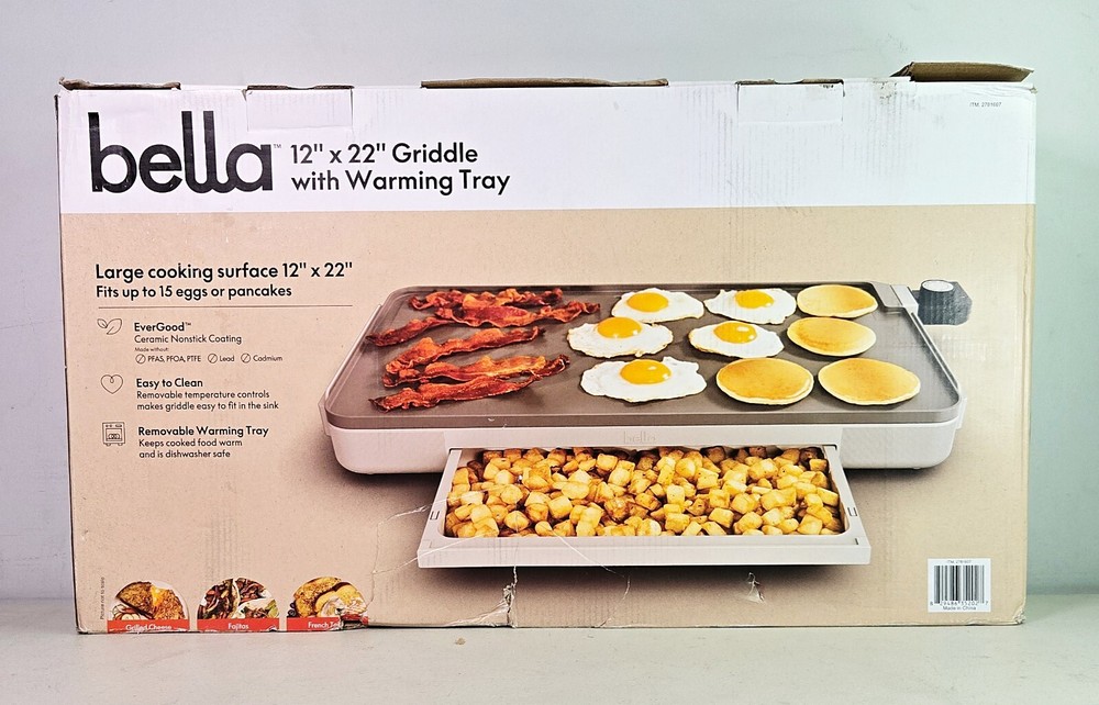 Bella 12" x 22" Griddle with Warming Tray TXG-621A