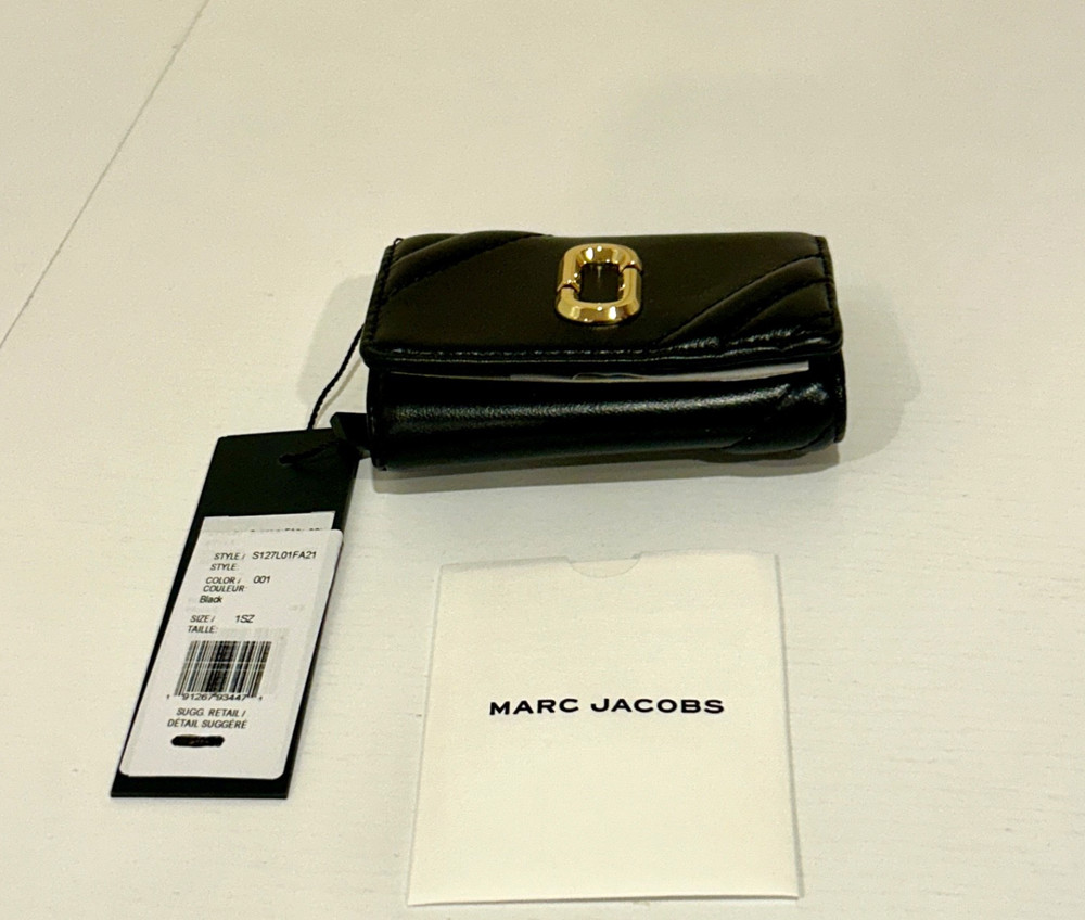 MARC JACOBS Double J Logo Key Case Black Leather - NEW