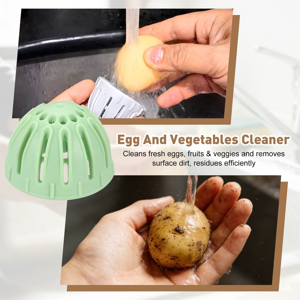2Pcs Egg Cleaning Brush Silicone Egg Washer Rotating Scrubber Tools Light Green