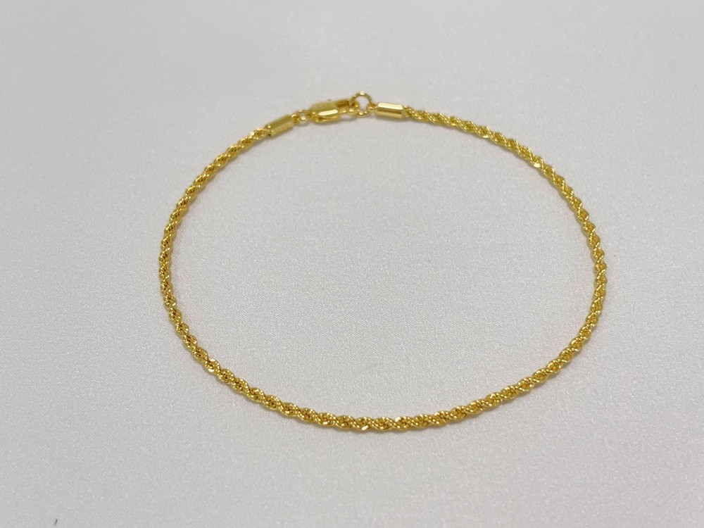 14K Yellow Gold 2mm Solid Diamond Cut Rope Chain Bracelet 8.5"