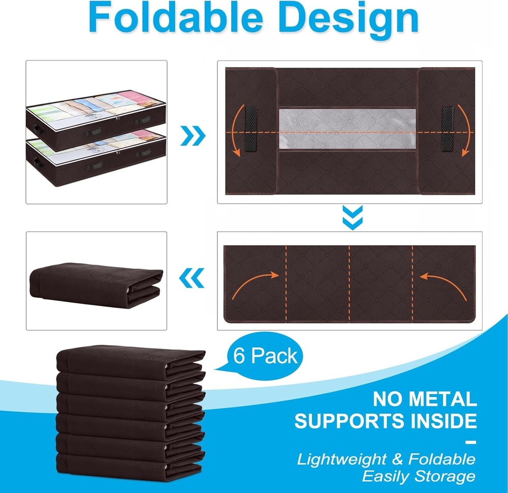 6 Pack 90L Under bed Storage Containers Organizer Large Capacity Underbed