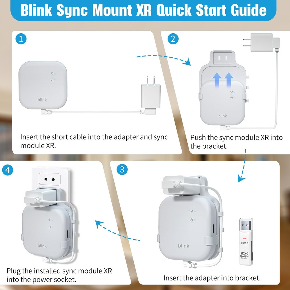 256GB Micro SD Card & Outlet Wall Mount for Blink Sync Module XR with Short Cabl
