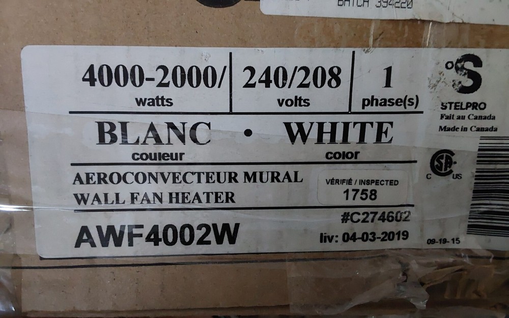 STELPRO AWF4002W Wall Heater