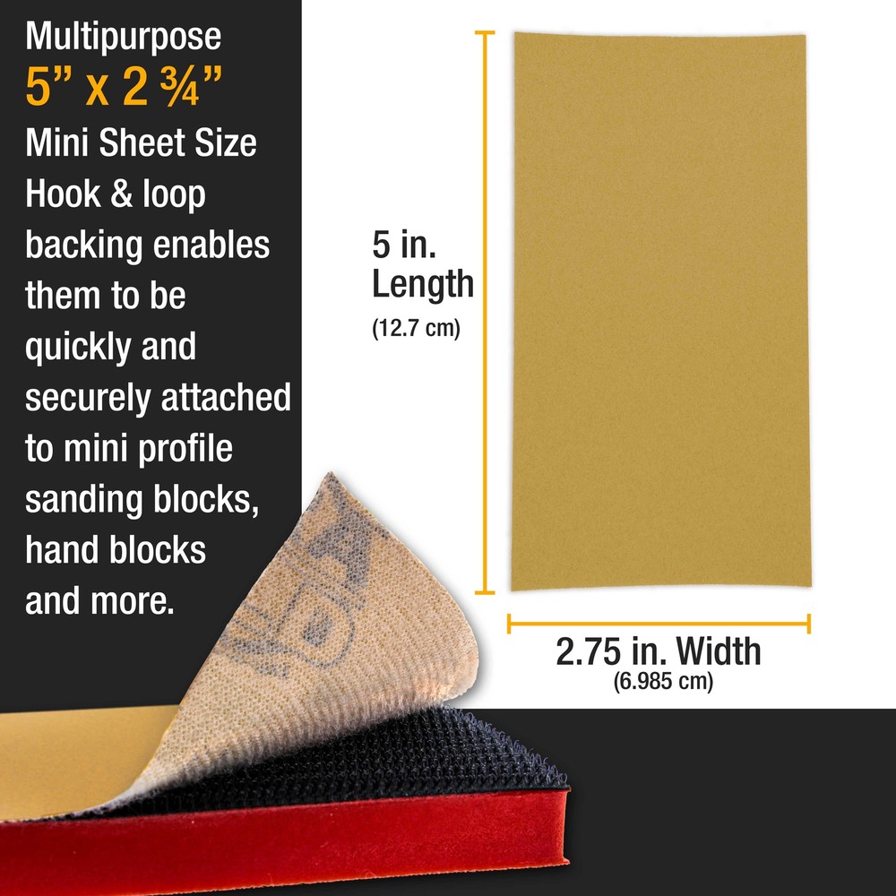 5" x 2.75" Sandpaper Sheets, 120 Grit - 40 Hook & Loop Sheets - Hand Sanding