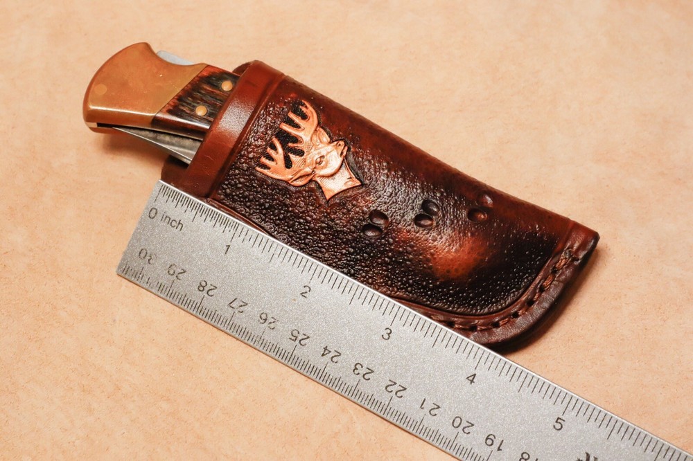 Custom Leather Sheath w/deer for Buck 110